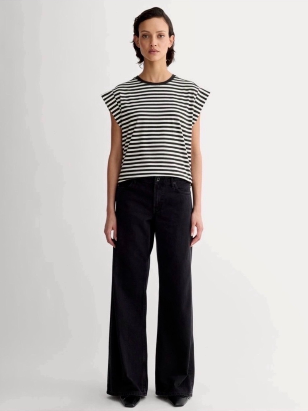 Everlane NWOT Black + White Cap Sleeve Cotton Shirt XXL